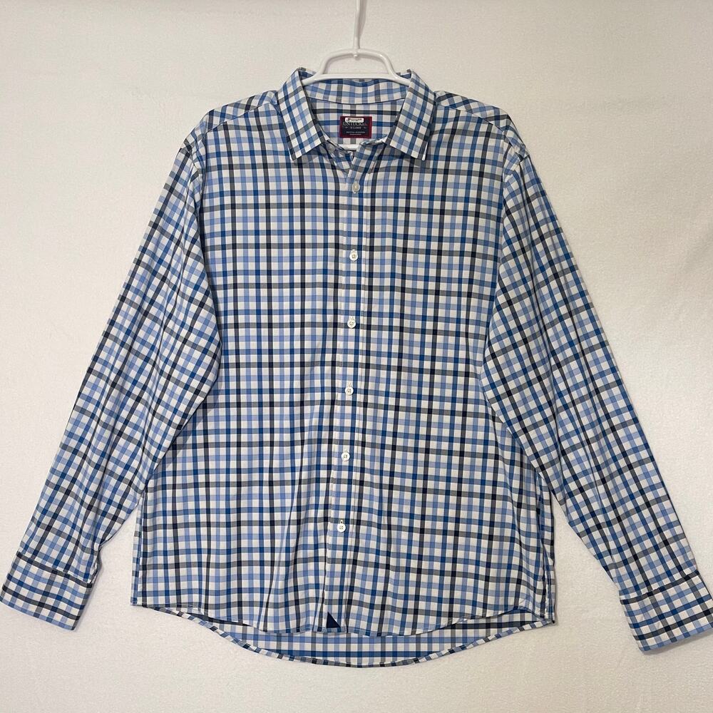 Untuckit Button Down Shirt Mens XL Blue White Check Classic Long Sleeve Stretchy